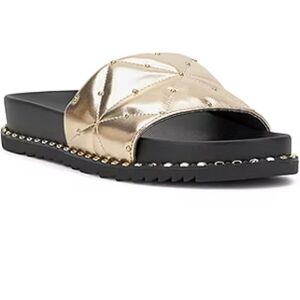 Jessica Simpson Gold and Black Slide Sandals